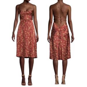 Danielle Bernstein Tie Back Roses And Daises Midi Silky Dress M Redwood Multi
